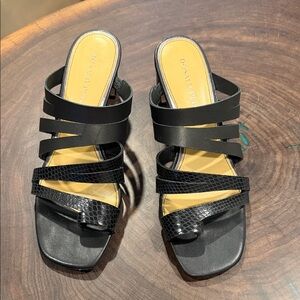 Donald J. Pliner Black Multi-Strap Leather Slide Mules